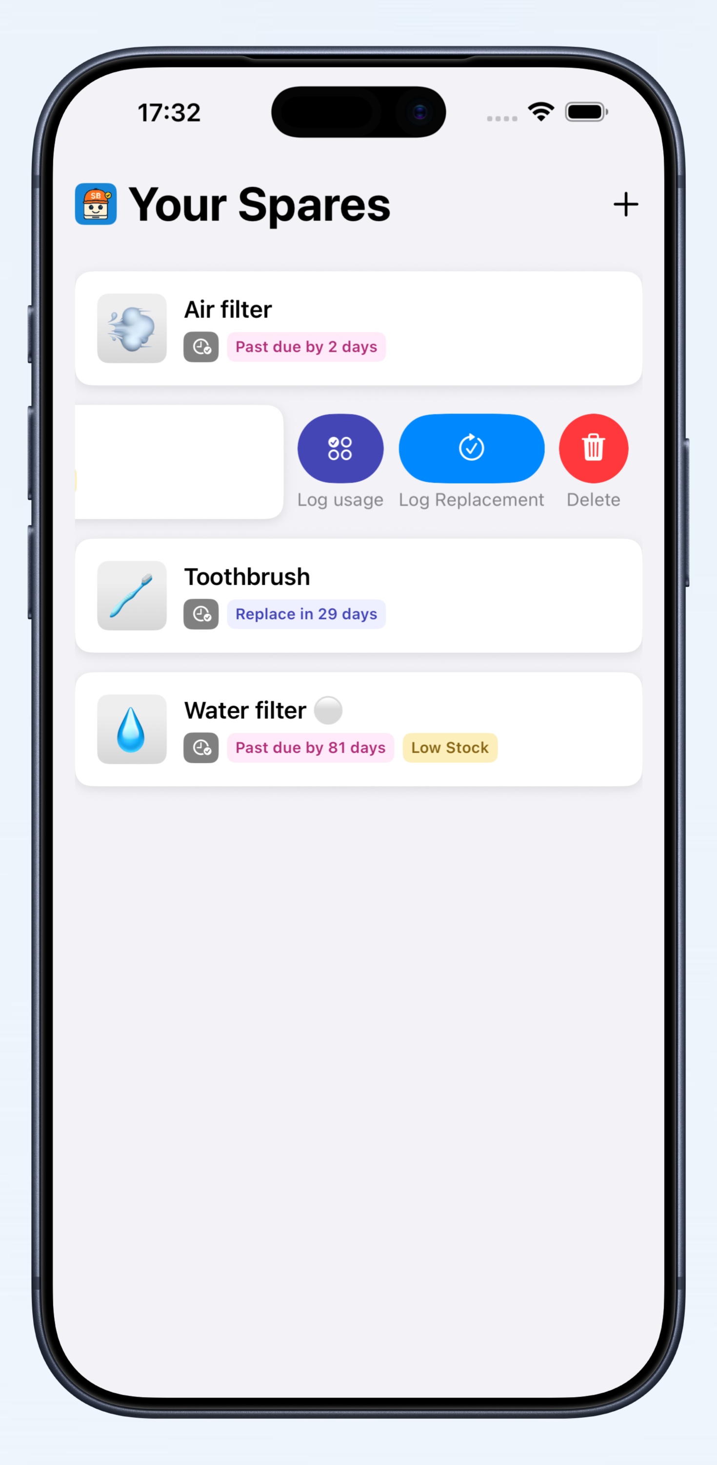 SparesBro App - Consumables List